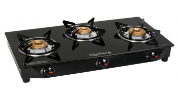 Lifelong Glass Top 3 Burner Gas Stove, Manual Ignition, Black (ISI Certified, Door Step Service)