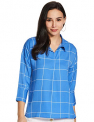 Amazon Brand – Symbol Women’S Checkered Regular Blouse (Symss20Tp005_Blue Checks X-Small)